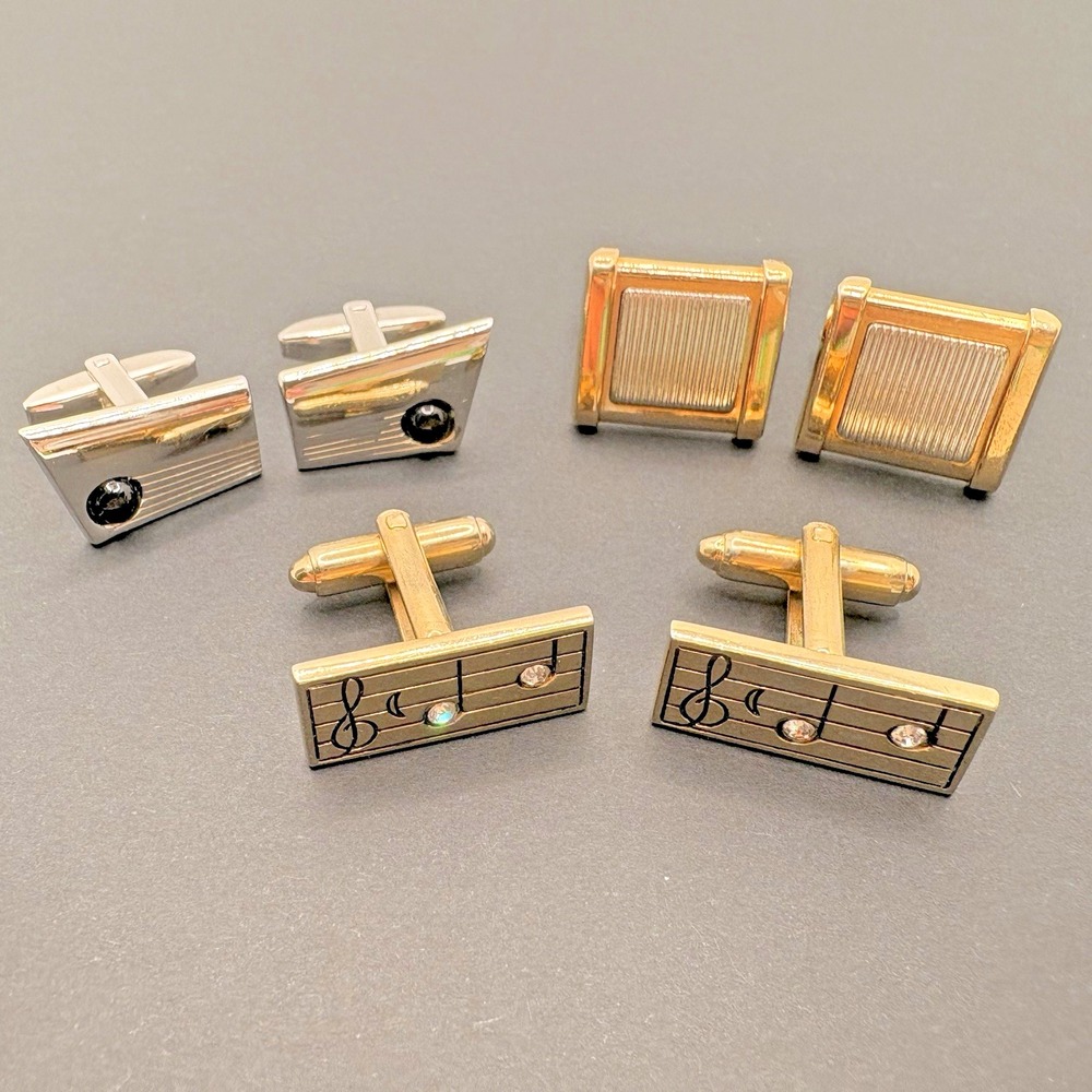 Vintage Lot of 3 Cufflinks Swank Unbranded Music Geometric Gold & Silver Tone